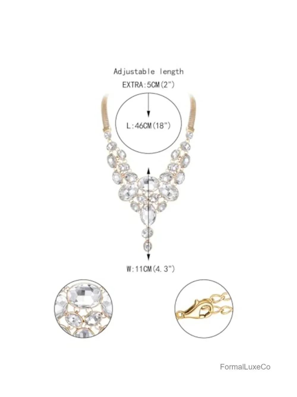 Art Deco Rhinestone Crystal Statement Necklace Chunky